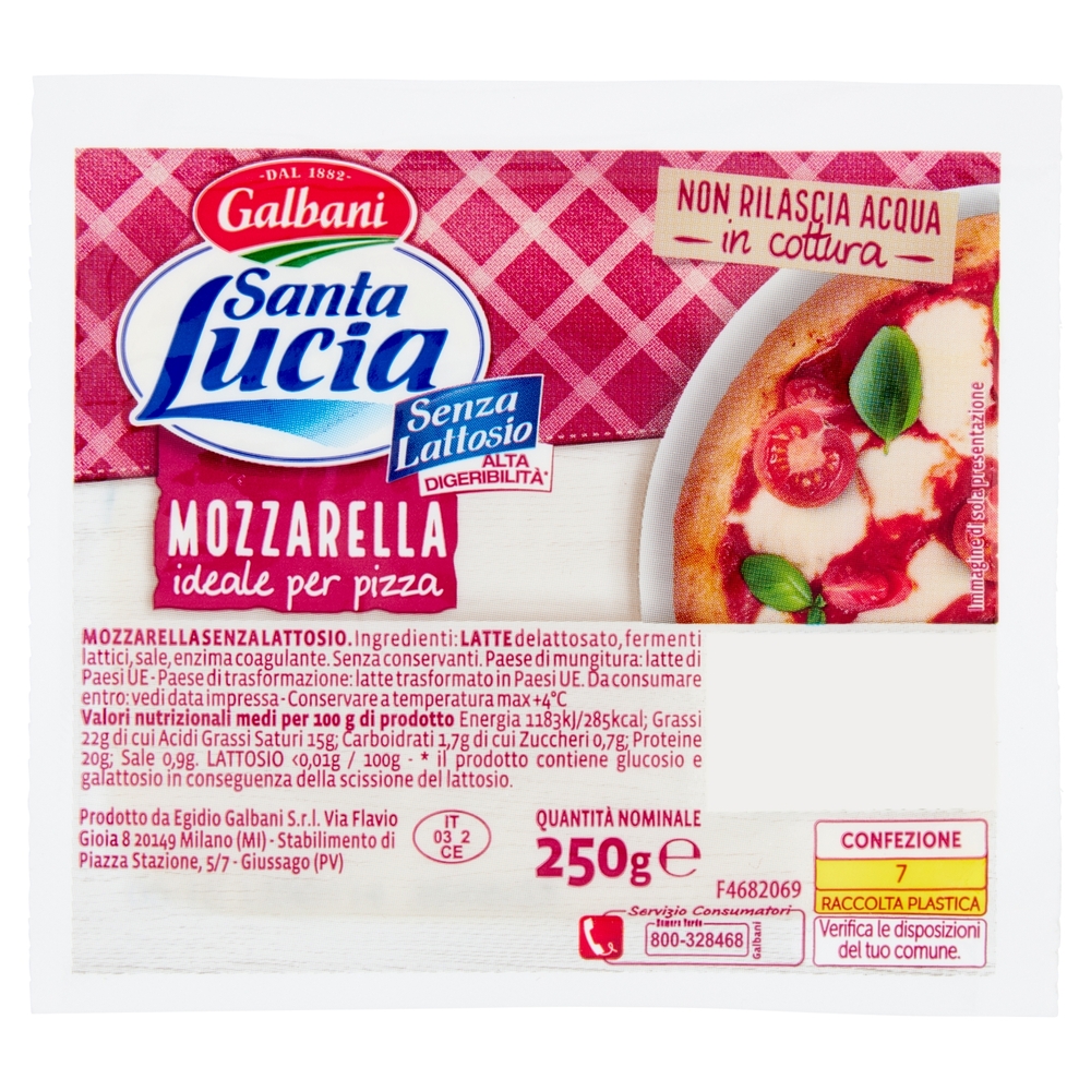 Panetto Mozzarella Senza Lattosio per Pizza, 250 g